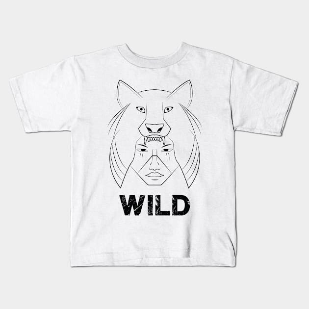 Wild Wolf Man Kids T-Shirt by SebsSR